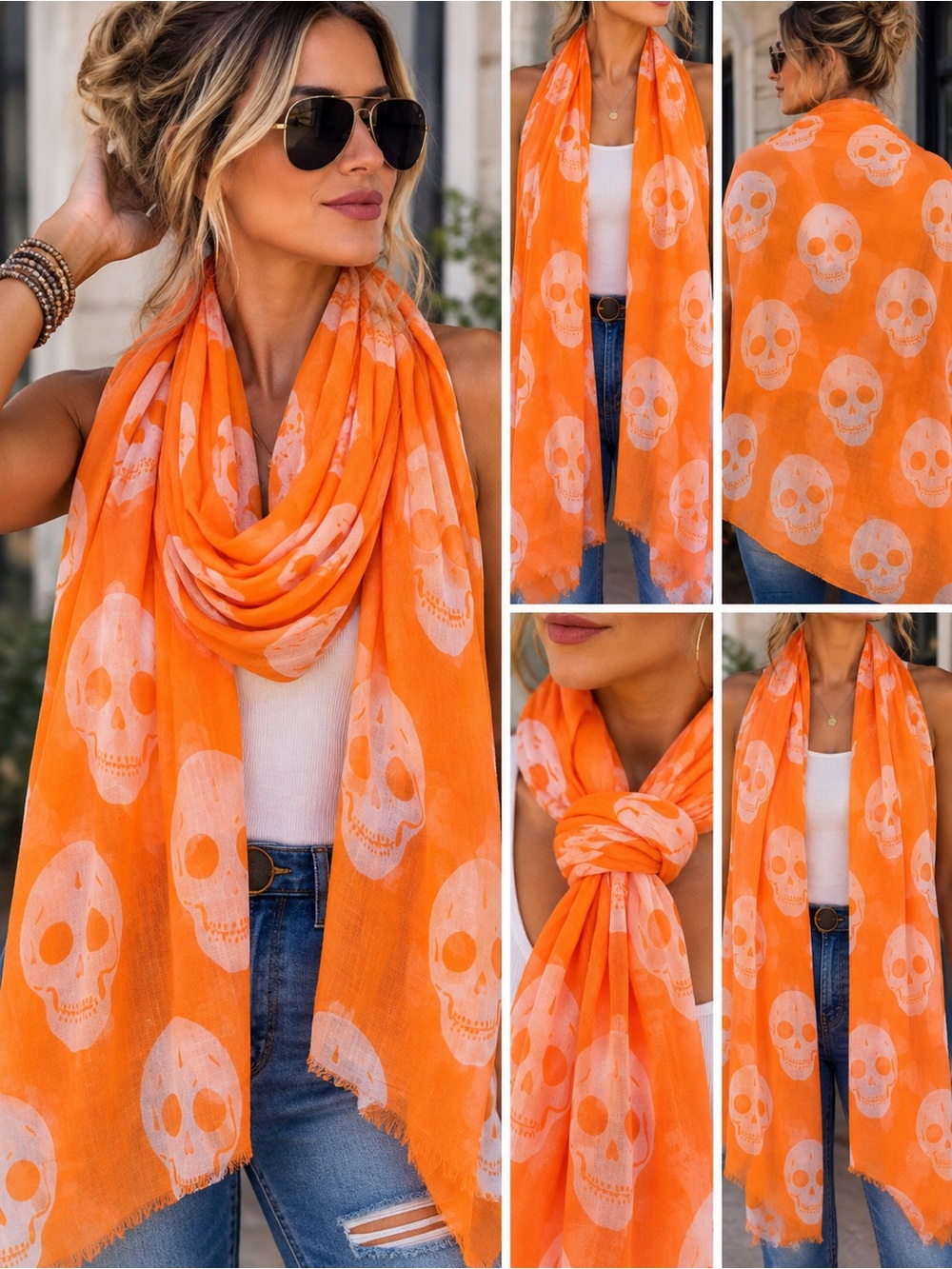 Raj Skull Print pick color Lightweight Women's Scarf pick your color